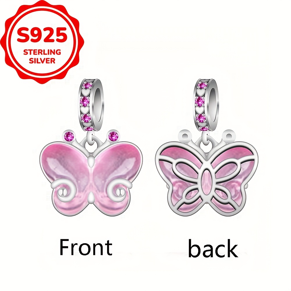 925 Sterling Silver Pink Translucent Butterfly Pendant